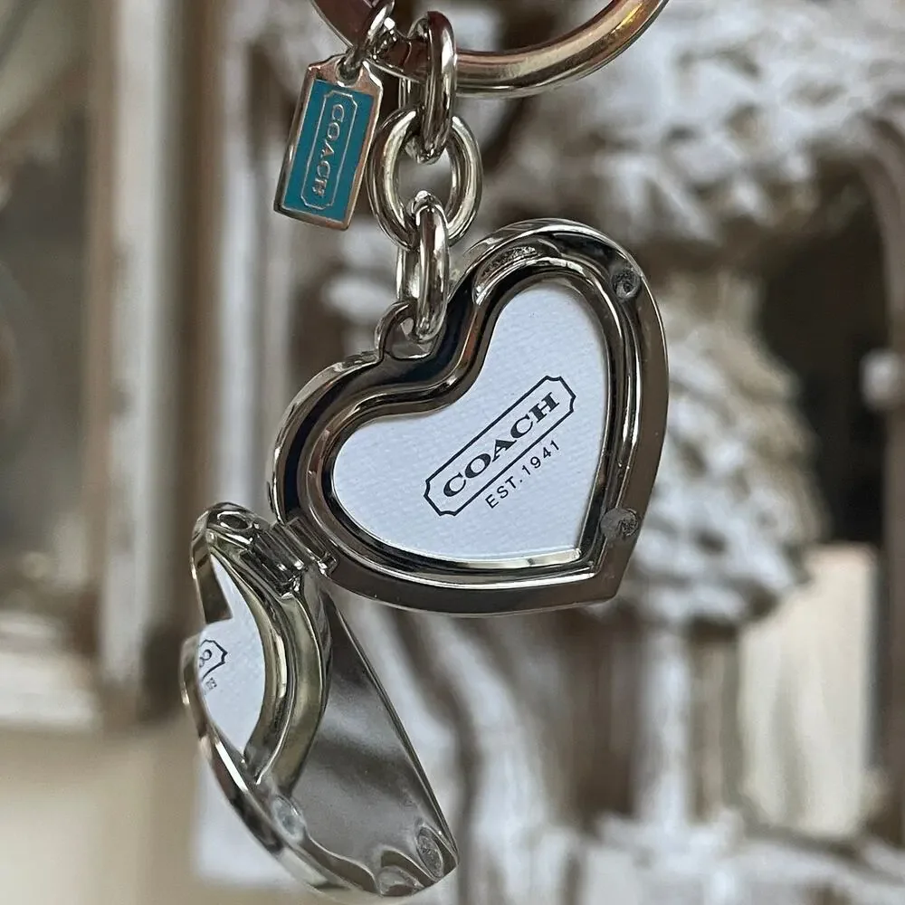 Rare Coach Turquoise Heart Photo Locket | Signature C Keychain Bag Charm Y2K